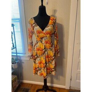 BCBG Maxazria Vintage Floral Boho Long Sleeve Dress Size Medium